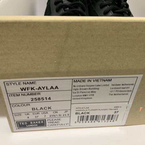 Ted Baker Aylaa Black Leather Floral Trainers Magnolia-Print Fashion Sneakers 7 - Picture 6 of 12